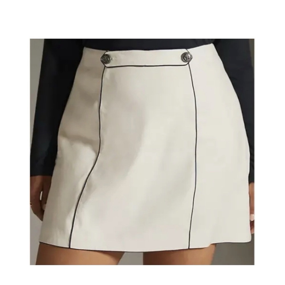 Maeve Anthropologie Mini Skirt Structured Ivory Linen Blend Stretch Size 12